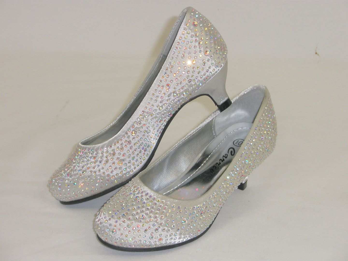 Low Heel Silver Evening Shoes